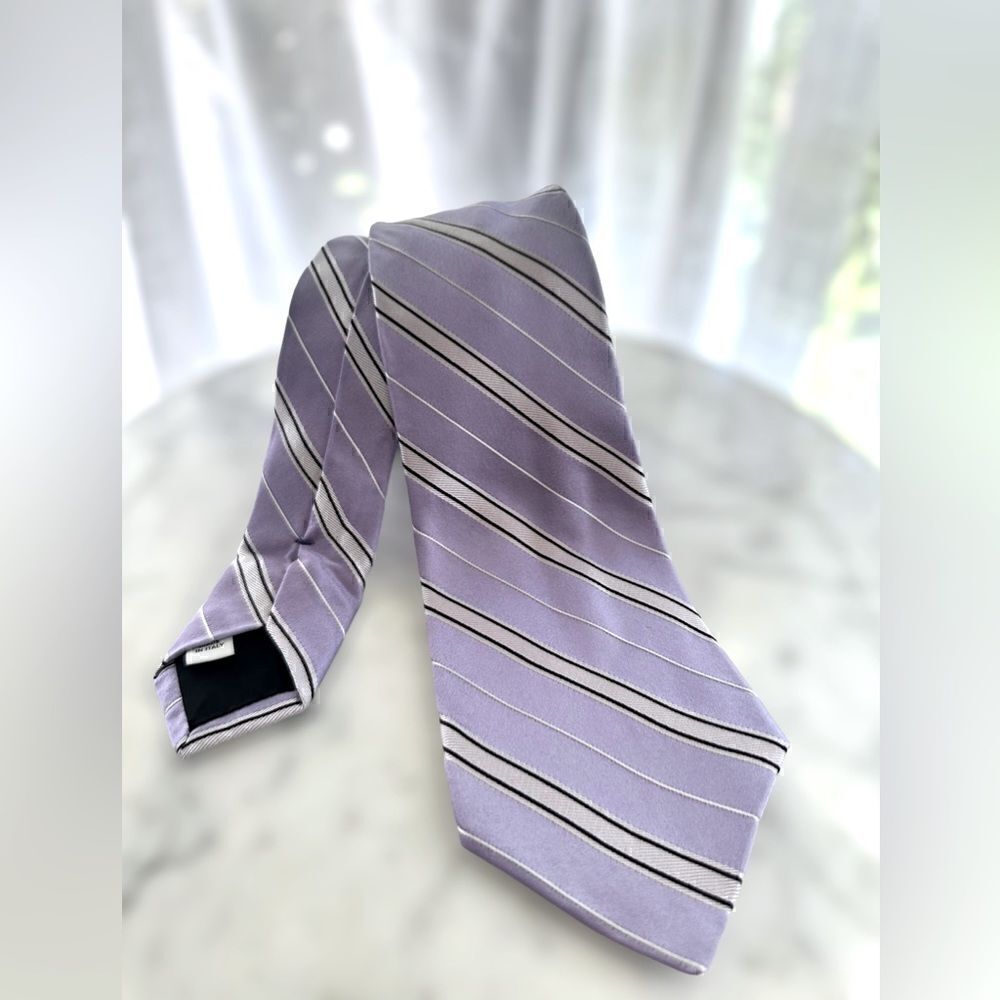 Valentino 100% Silk Purple Lavender & White Tie 3.25” Wide - Picture 3 of 12